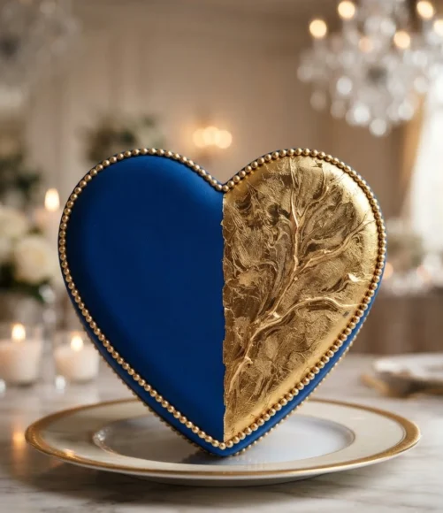 Royal Blue and Gold Heart Cake
