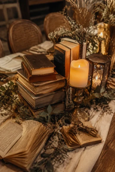 Rustic Candle and Book Arrangement