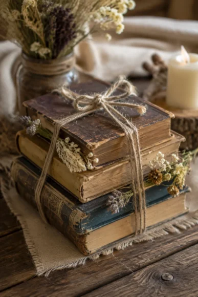 Rustic Twine Wrapped Book Display