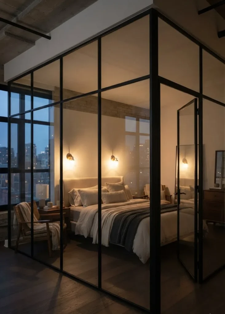 Secluded Primary Master Loft Suite with Glass Wall Partitions
