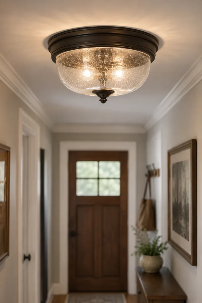 Seeded Glass Dish Flush Mount