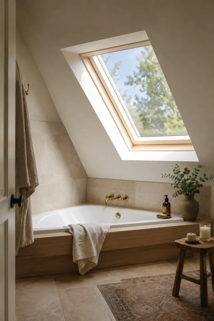 Sloped Eave Skylight Bathtub Nook
