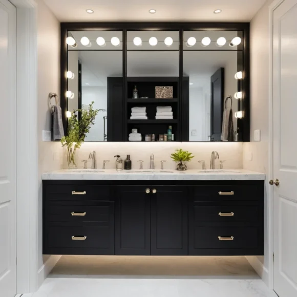 Small Black Vanity with Mirror Cabinet