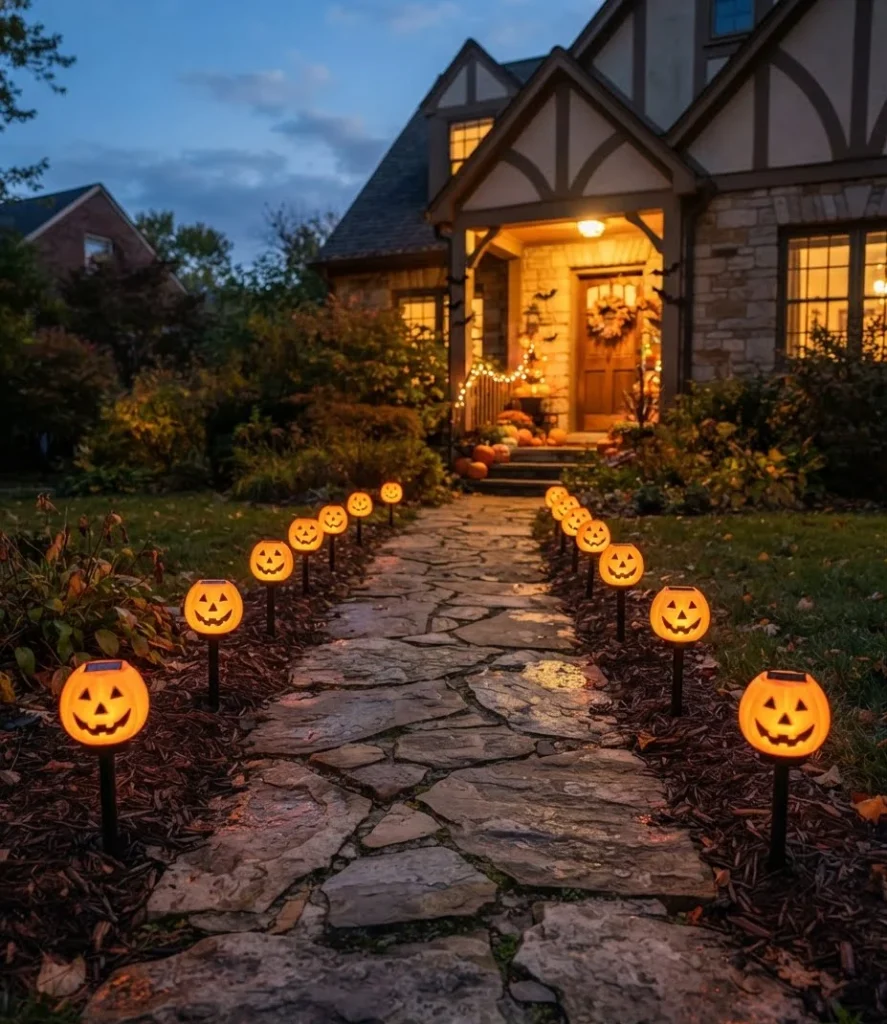 Solar-Powered Jack-o-Lantern Path Lights