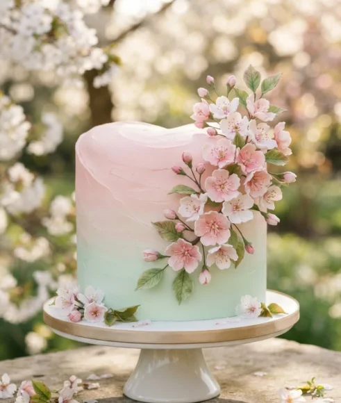 Spring Blossom Heart Cake