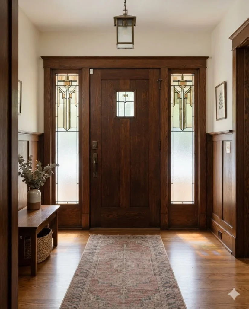 Stained Glass Sidelights Flanking the Door