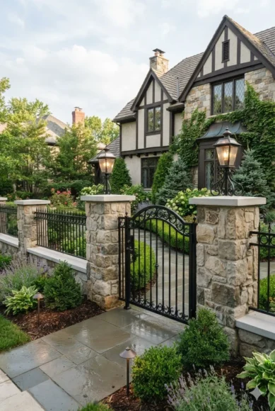 Stone-and-Iron Combo Fence