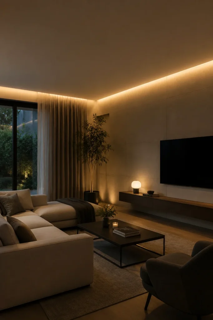 Subtle Ceiling-Edge LED Strip Lighting