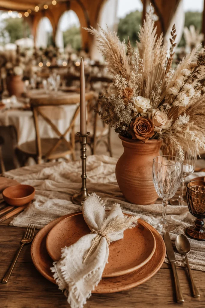 Terracotta Stoneware & Dried Floral Pampas Setting