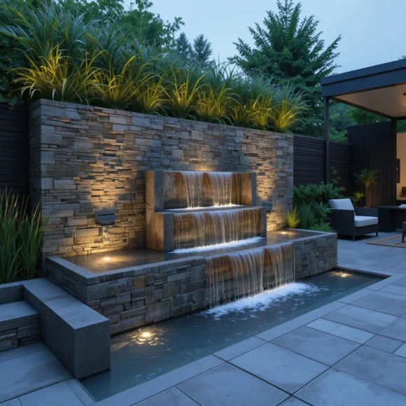 Tiered Water Wall Feature