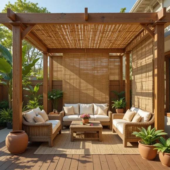 Timber Pergola with Bamboo Reed Panels
