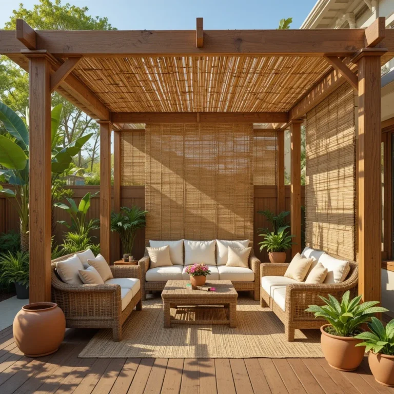 Timber Pergola with Bamboo Reed Panels