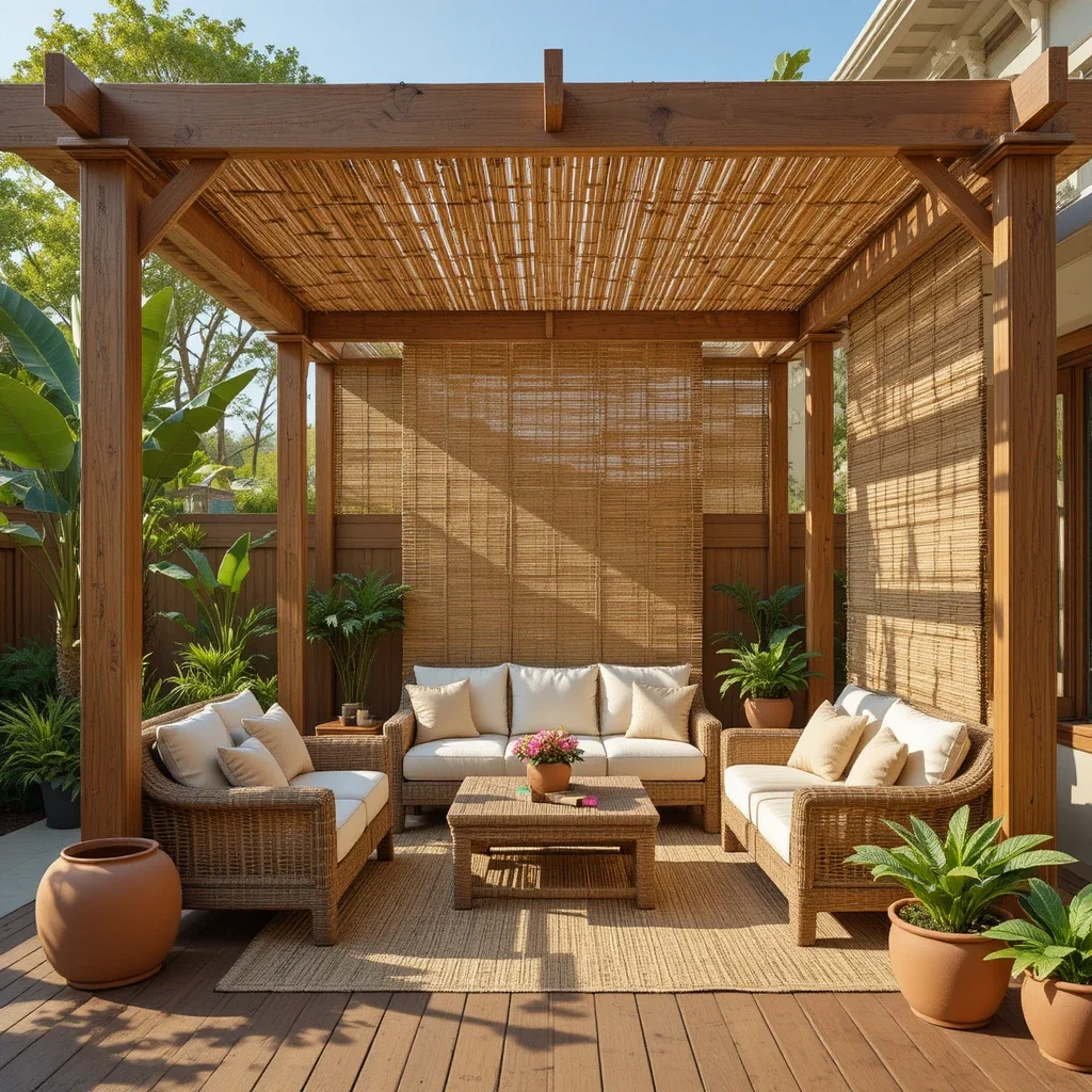 Timber Pergola with Bamboo Reed Panels