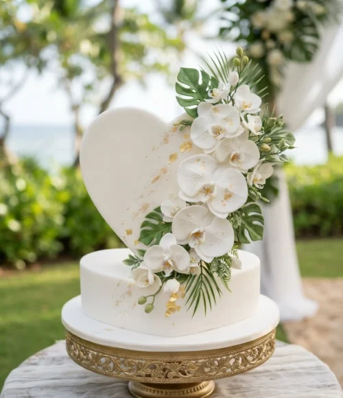 Tropical Orchid Heart Cake