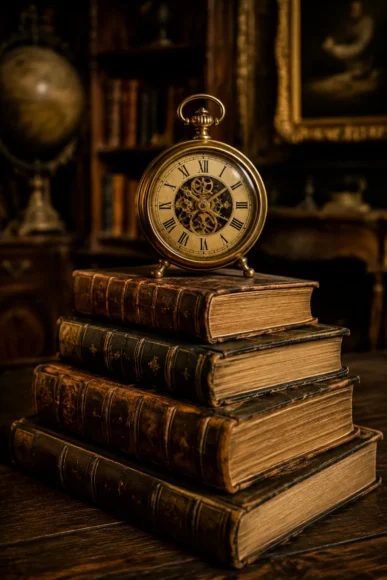 Vintage Book and Clock Centerpiece