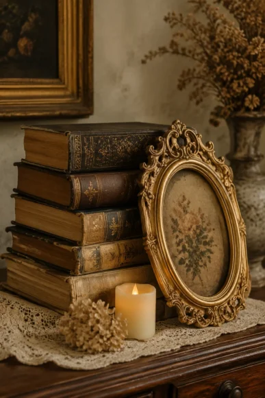 Vintage Book and Frame Arrangement