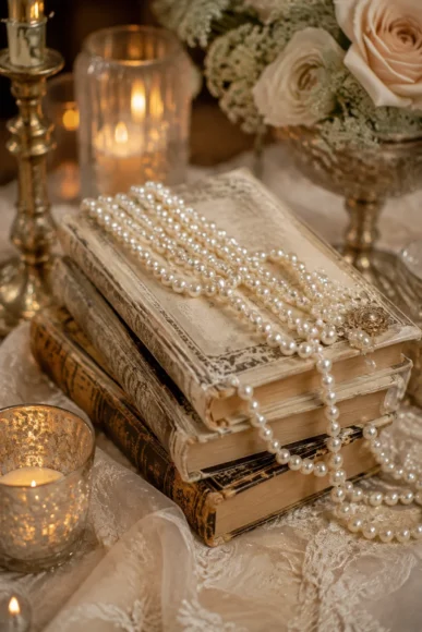 Vintage Book and Pearl Decor