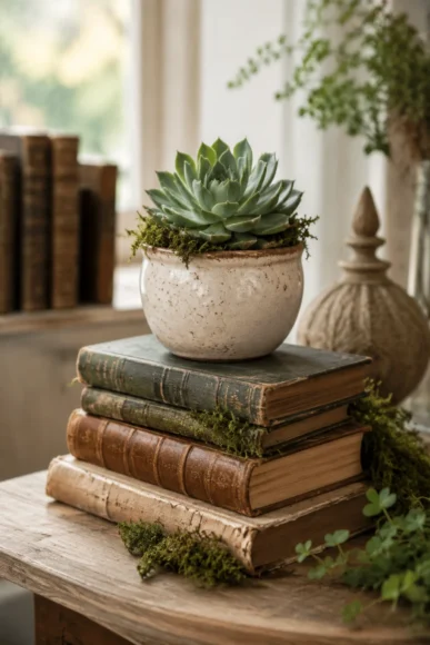 Vintage Book and Succulent Display
