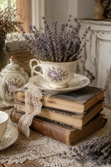 Vintage Book and Teacup Display