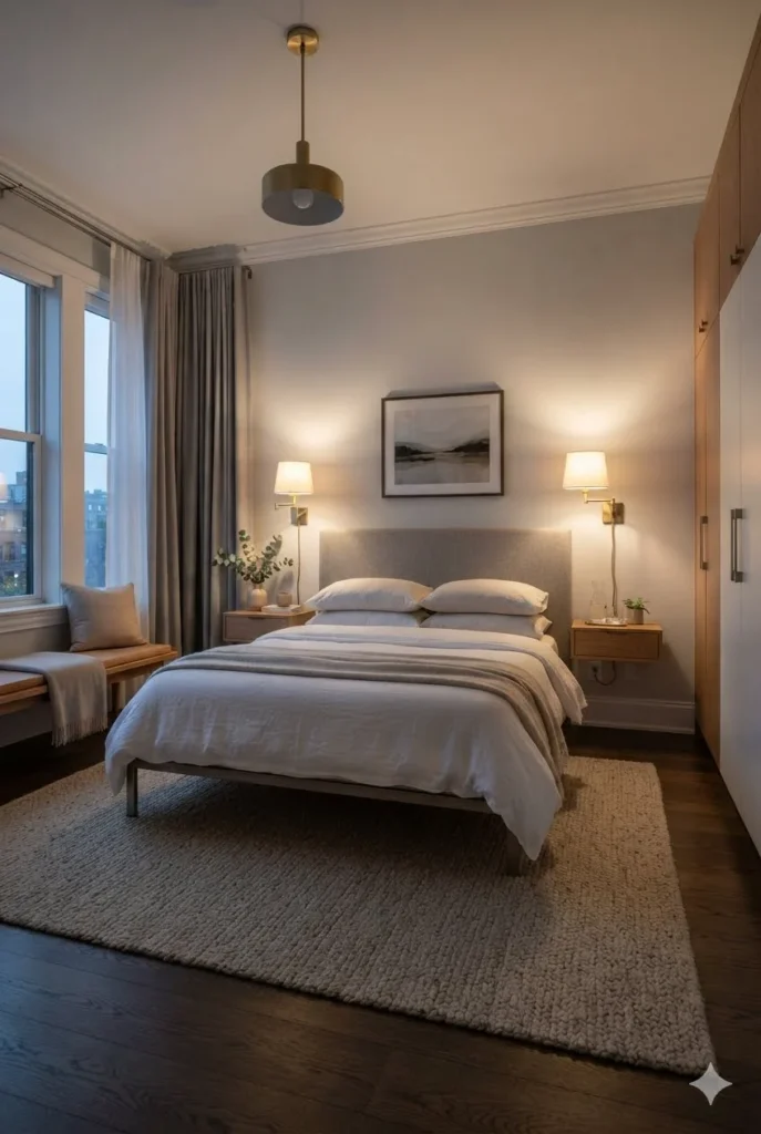 Wall-Mounted Sconces Flanking the Bed