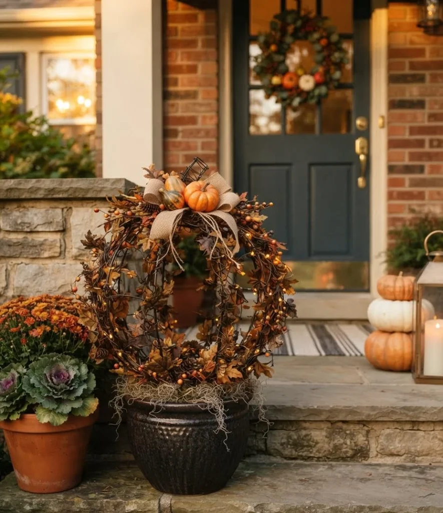 Wire Pumpkin Topiary Frame with Faux Vine