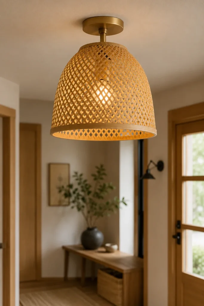 Woven Cane Bell Semi-Flush