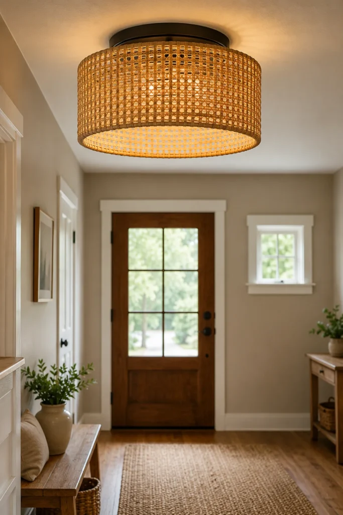 Woven Rattan Drum Flush Mount