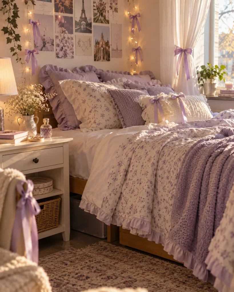 Coquette Aesthetic with Lavender Ribbons and Lace