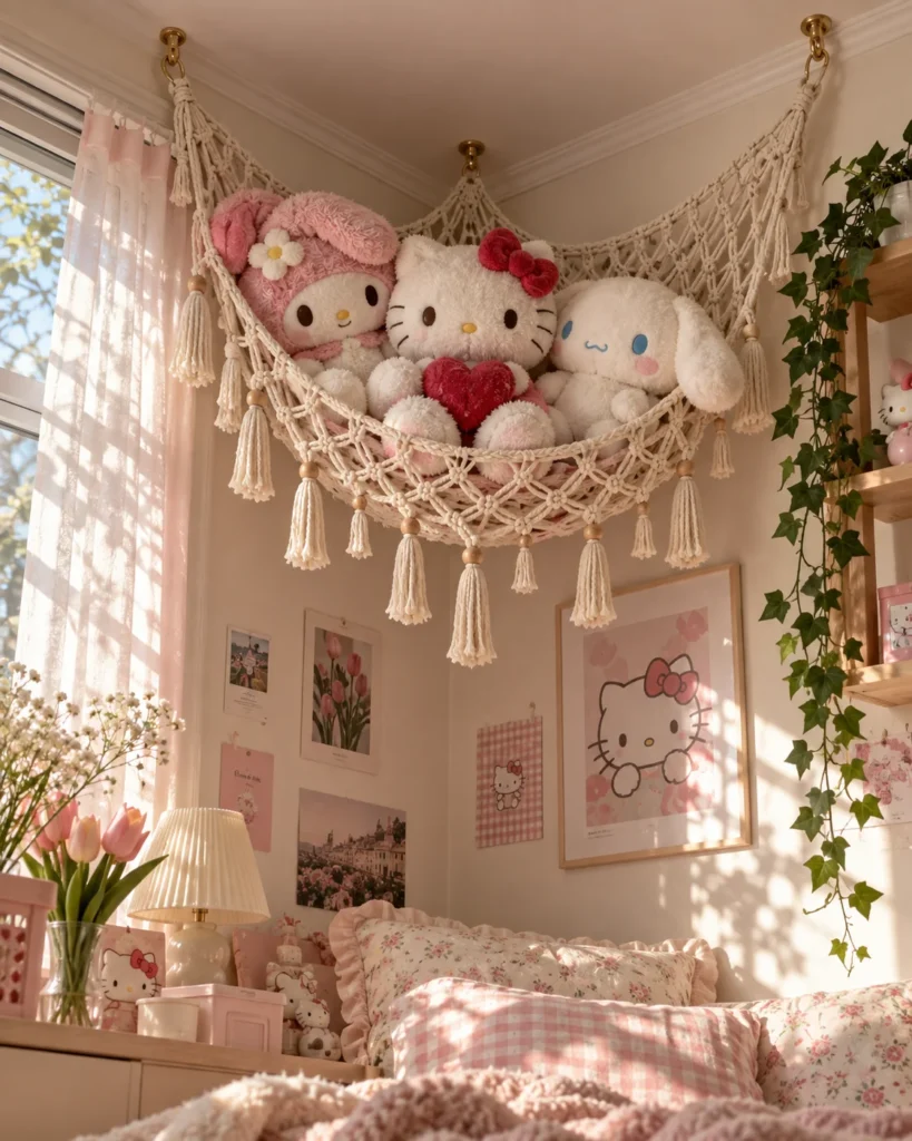 Corner Macrame Ceiling Plushie Hammock