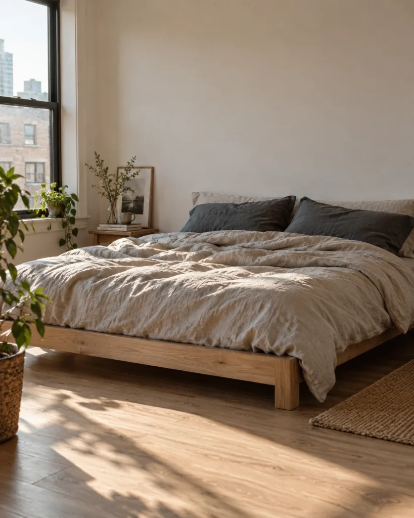 Low-Profile Wooden Platform Bed