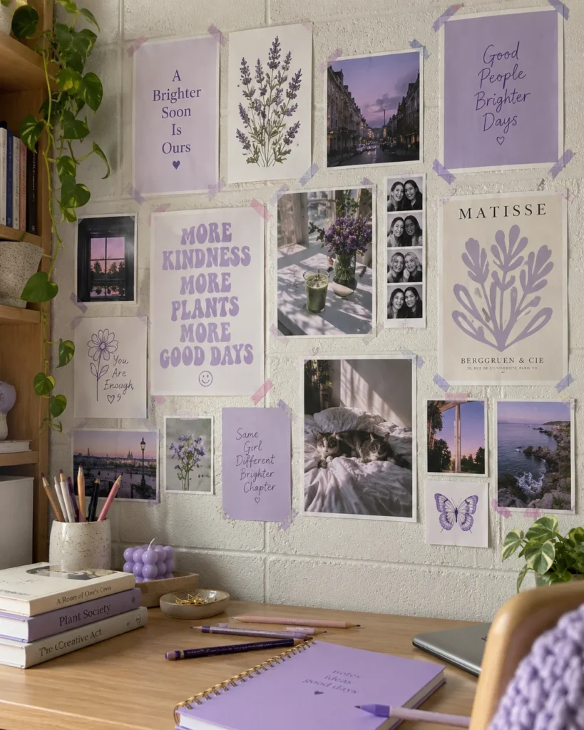 No-Nail Lilac and Indigo Gallery Wall