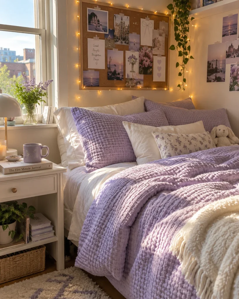 Pastel Lavender and Cloud-White Bedding