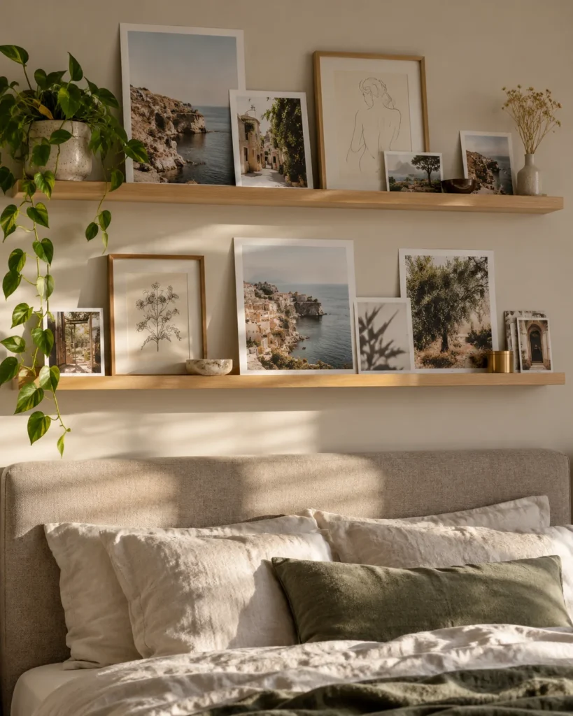 Shallow Picture Ledges Over the Headboard