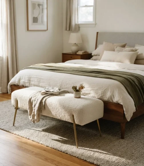 Tactile Cream Boucle Bench